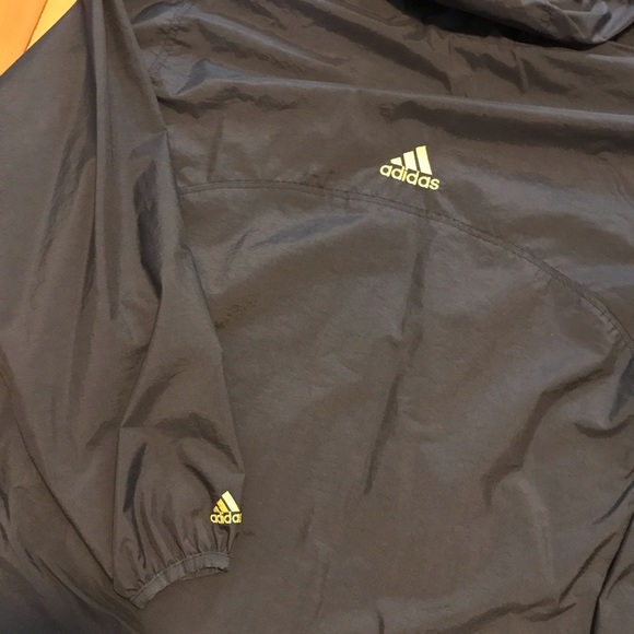 ADIDAS Black, Yellow Trim, Fabric Lined Full Zip Windbreaker Hooded Track Jacket - Picture 9 of 12